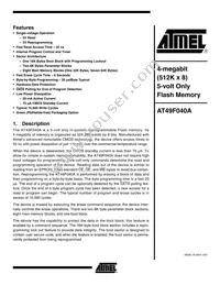 AT49F040A-70TU-T Datasheet Cover