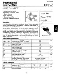 IRC840PBF Datasheet Cover