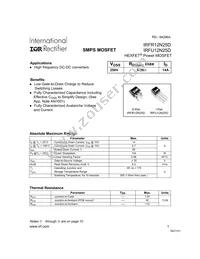 IRFU12N25D Datasheet Cover