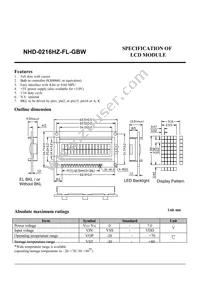 NHD-0216HZ-FL-GBW Datasheet Page 2