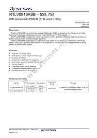 R1LV0816ASB-7SI#S0 Datasheet Cover