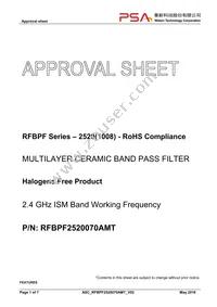 RFBPF2520070AMT Datasheet Cover