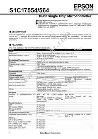 S1C17564F111100 Datasheet Cover