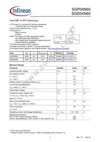 SGP04N60XKSA1 Datasheet Cover