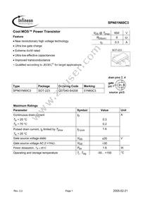SPN01N60C3 Datasheet Cover