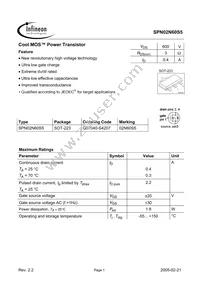 SPN02N60S5 Datasheet Cover