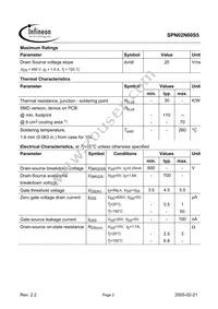 SPN02N60S5 Datasheet Page 2