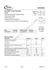 SPN03N60C3 Datasheet Cover