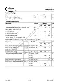 SPN03N60S5 Datasheet Page 2