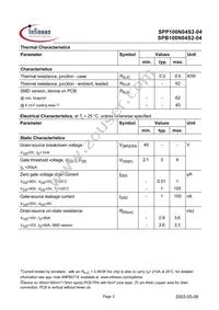 SPP100N04S2-04 Datasheet Page 2