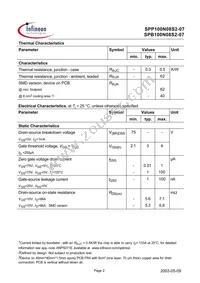SPP100N08S2-07 Datasheet Page 2