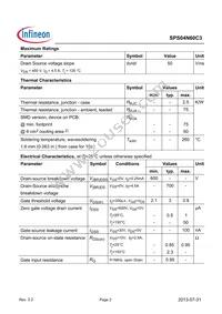 SPS04N60C3BKMA1 Datasheet Page 2