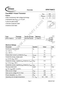 SPW17N80C3A Datasheet Cover