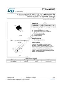 STB14N80K5 Datasheet Cover