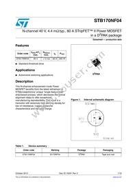 STB170NF04 Datasheet Cover