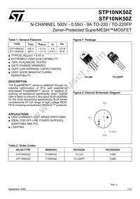 STF10NK50Z Datasheet Cover