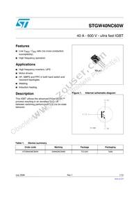 STGW40NC60W Datasheet Cover