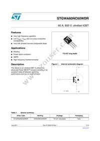 STGWA60NC60WDR Datasheet Cover