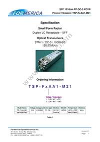 TSP-F2AA1-M21 Datasheet Cover
